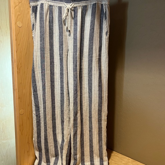 Rails M, drawstring vertical stripe pant, ankle length linen and rayon - Picture 1 of 8